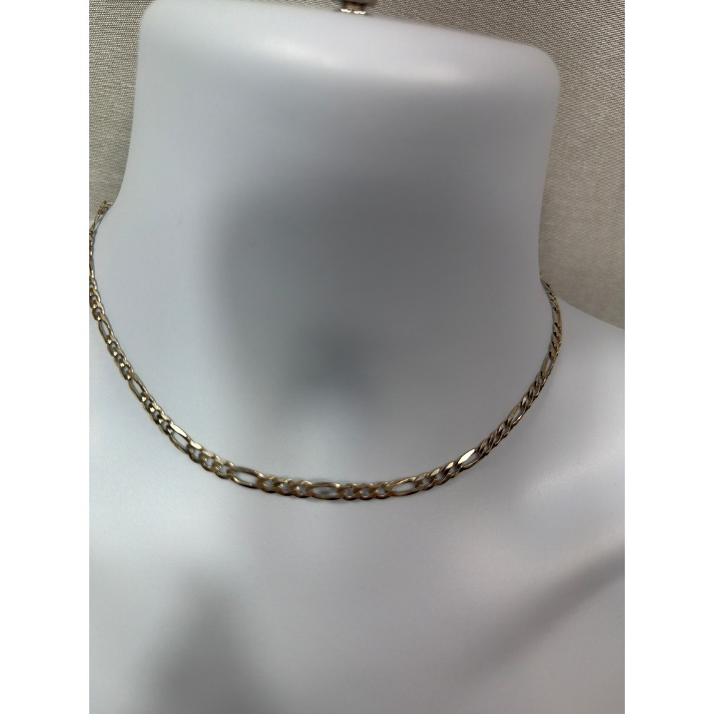 925 Sterling Silver Figaro Link Chain Necklace 15.5" Italy Kids Unisex Silver